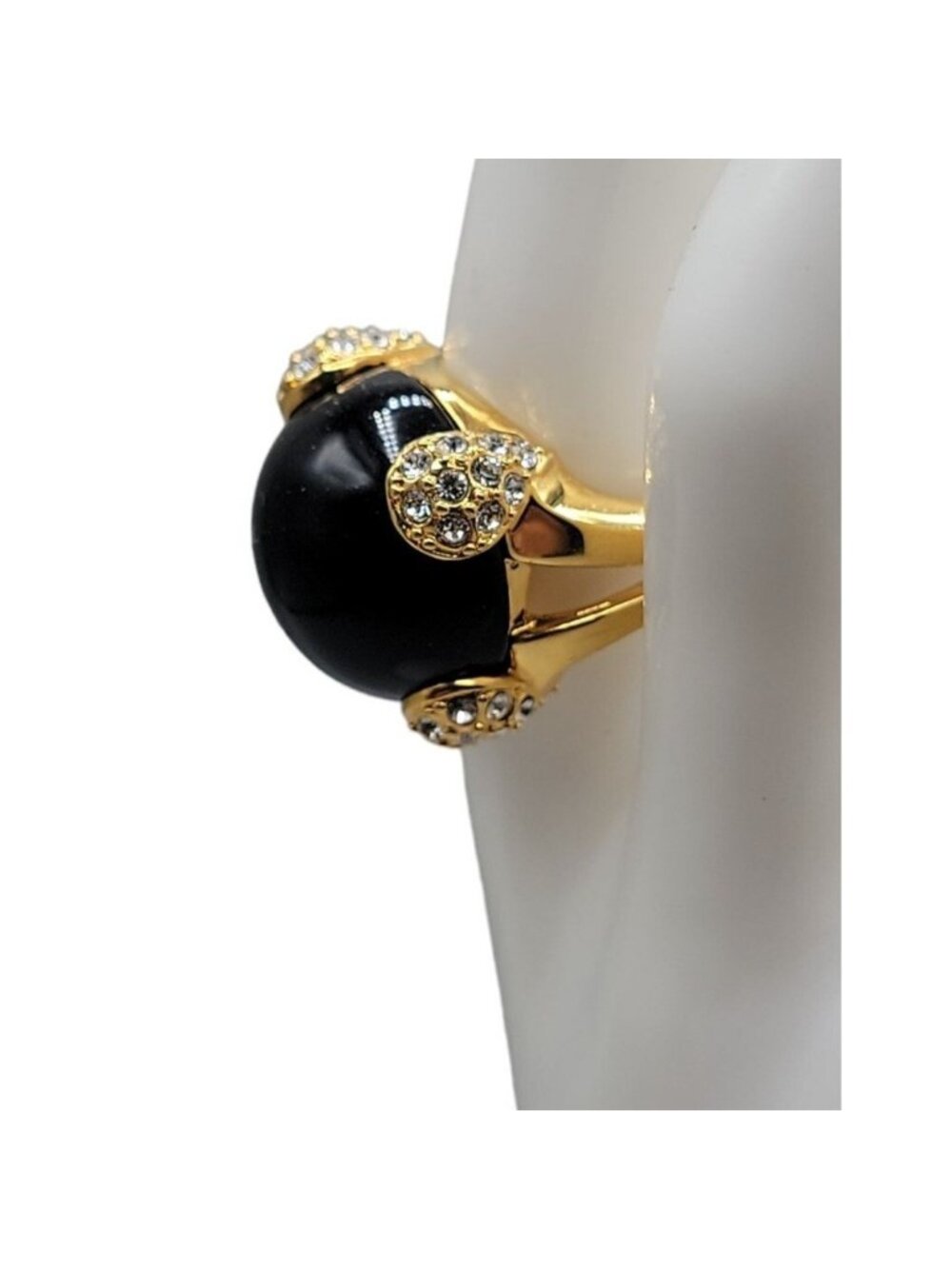 Cobalt Blue Bubble Art Glass Ring 18kgp 7.5 Signed RM Rhinestones Gold Tone - Picture 7 of 16